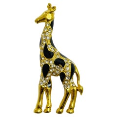 Vintage gold tone rhinestone enamel giraffe brooch