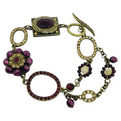 Vintage gold tone rhinestone glass toggle clasp designer bracelet