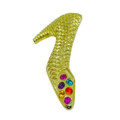 Vintage gold tone rhinestone ladies shoe designer brooch