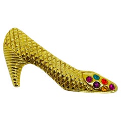 Vintage gold tone rhinestone ladies shoe designer brooch