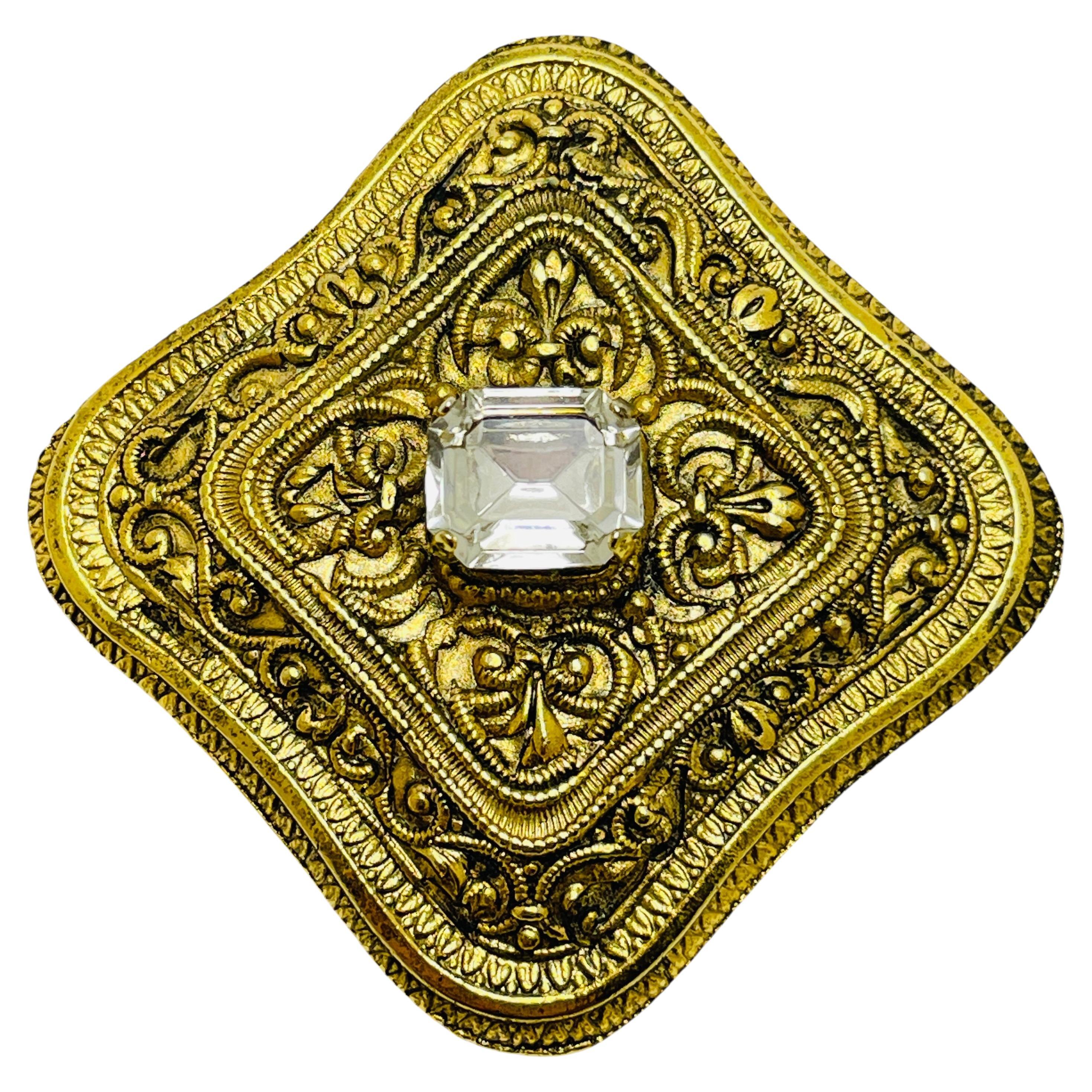 Vintage goldfarbene Strassbrosche massiv Designer Brosche