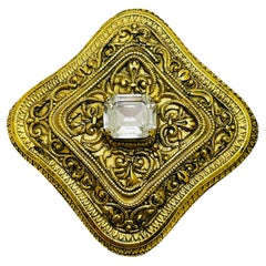 Vintage gold tone rhinestone massive designer brooch