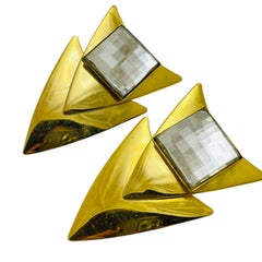 Vintage gold tone rhinestone midernist designer earrings