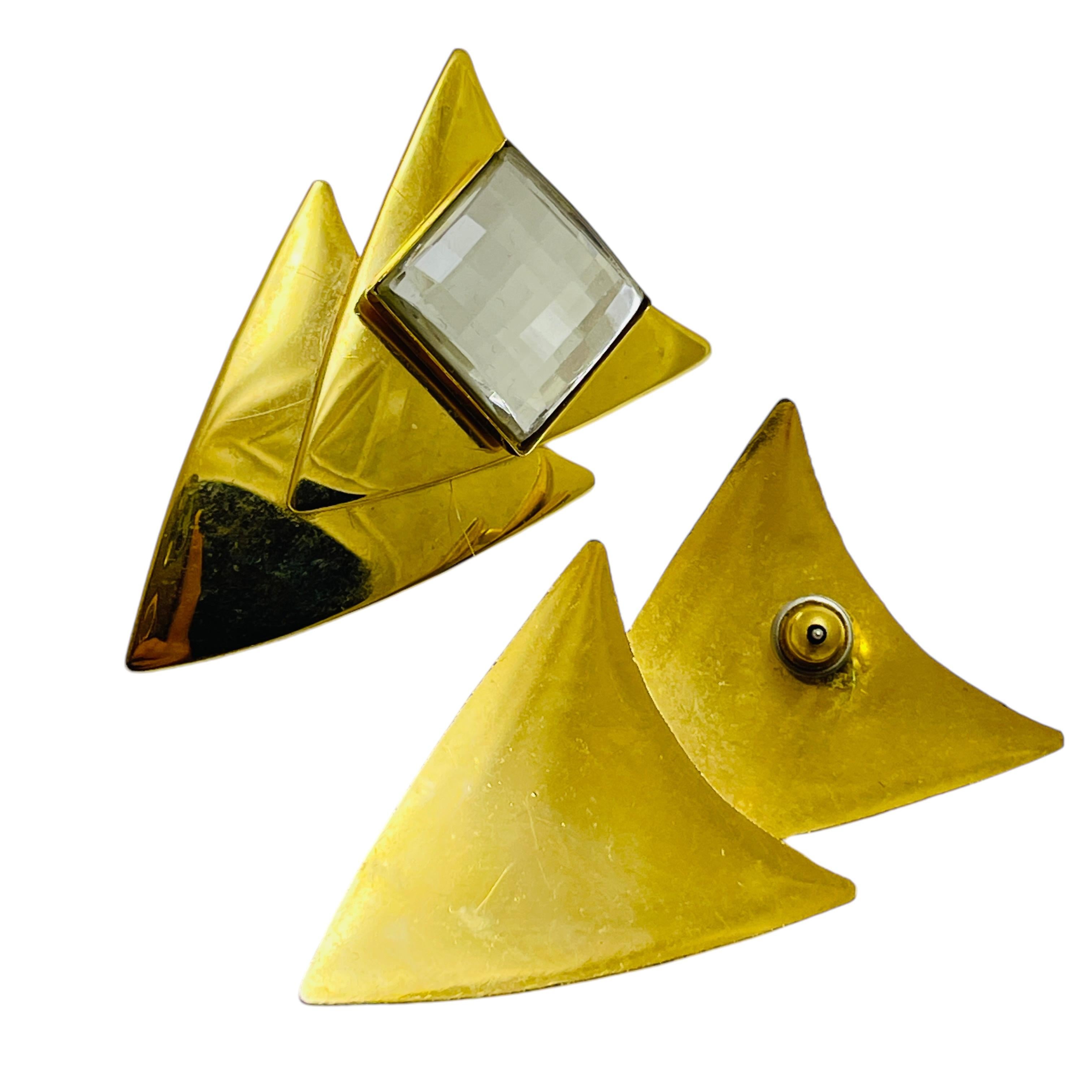 Pendientes vintage de diseño midernista de strass en tono dorado en Bueno estado para la venta en Palos Hills, IL