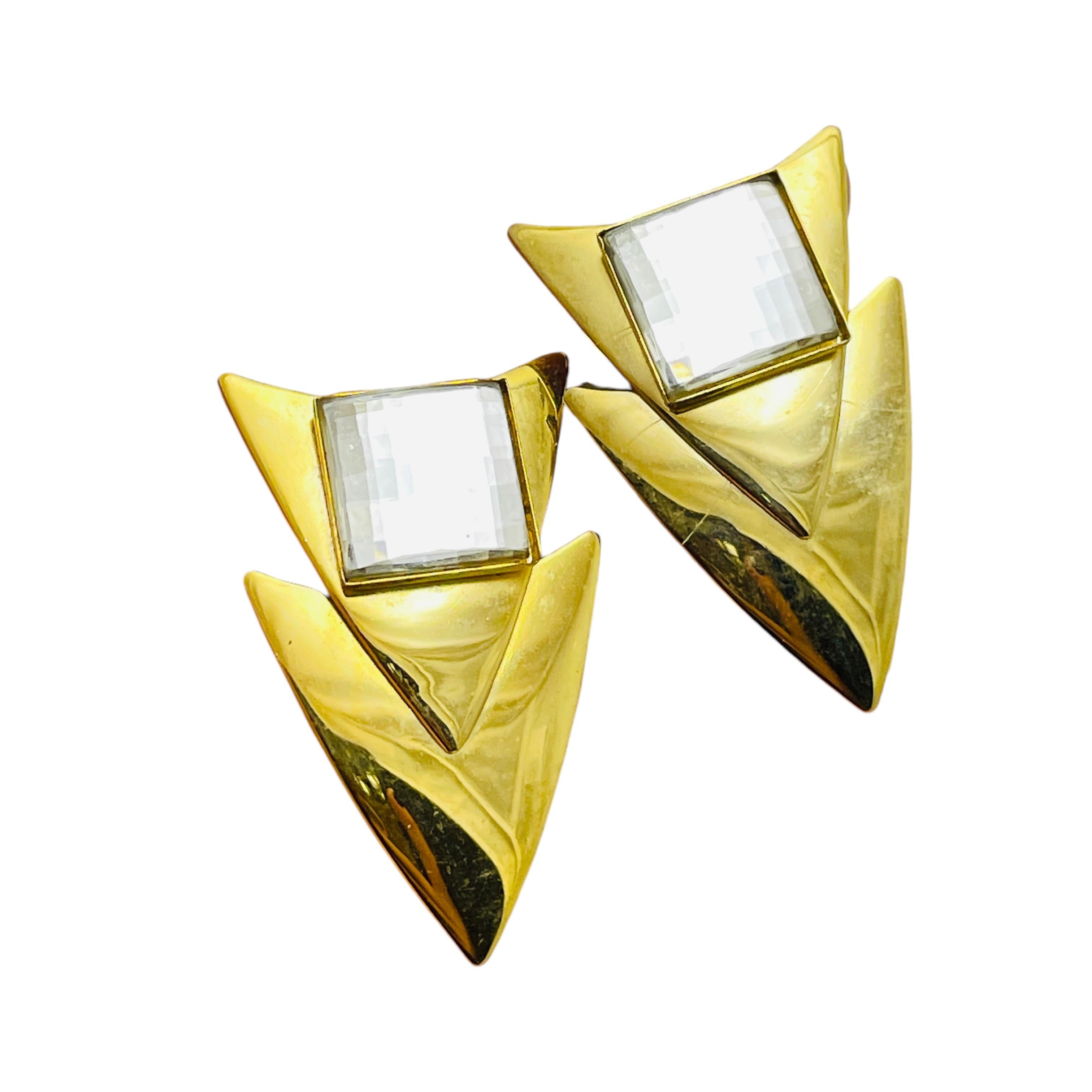 De las mujeres Pendientes vintage de diseño midernista de strass en tono dorado en venta