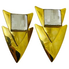 Vintage gold tone rhinestone midernist designer earrings