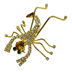 Vintage gold tone rhinestone scorpion designer brooch