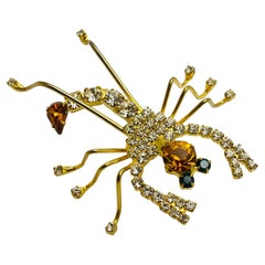 Vintage gold tone rhinestone scorpion designer brooch