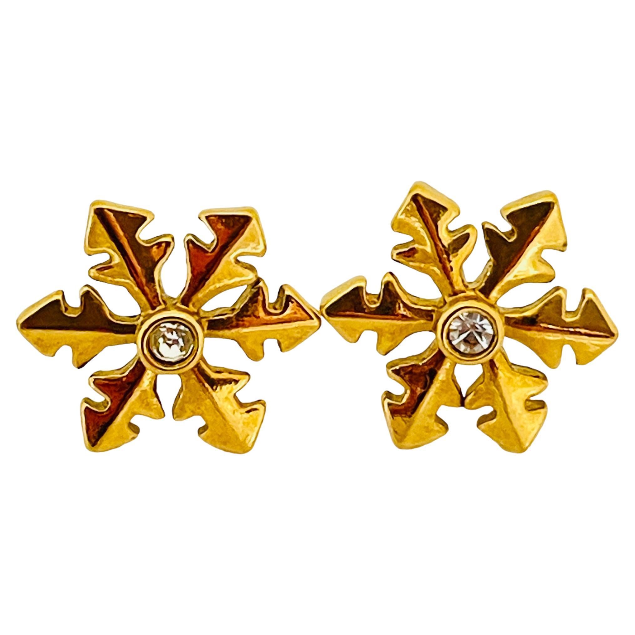 Boucles d
oreilles vintage flocon de neige en strass doré
