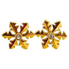 Vintage gold tone rhinestone snowflake post earrings