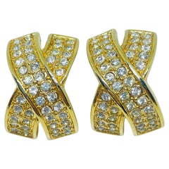Vintage gold tone rhinestone stud earrings