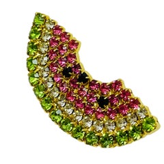 Vintage gold tone rhinestone watermelon brooch