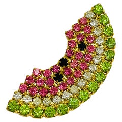 Vintage gold tone rhinestone watermelon brooch