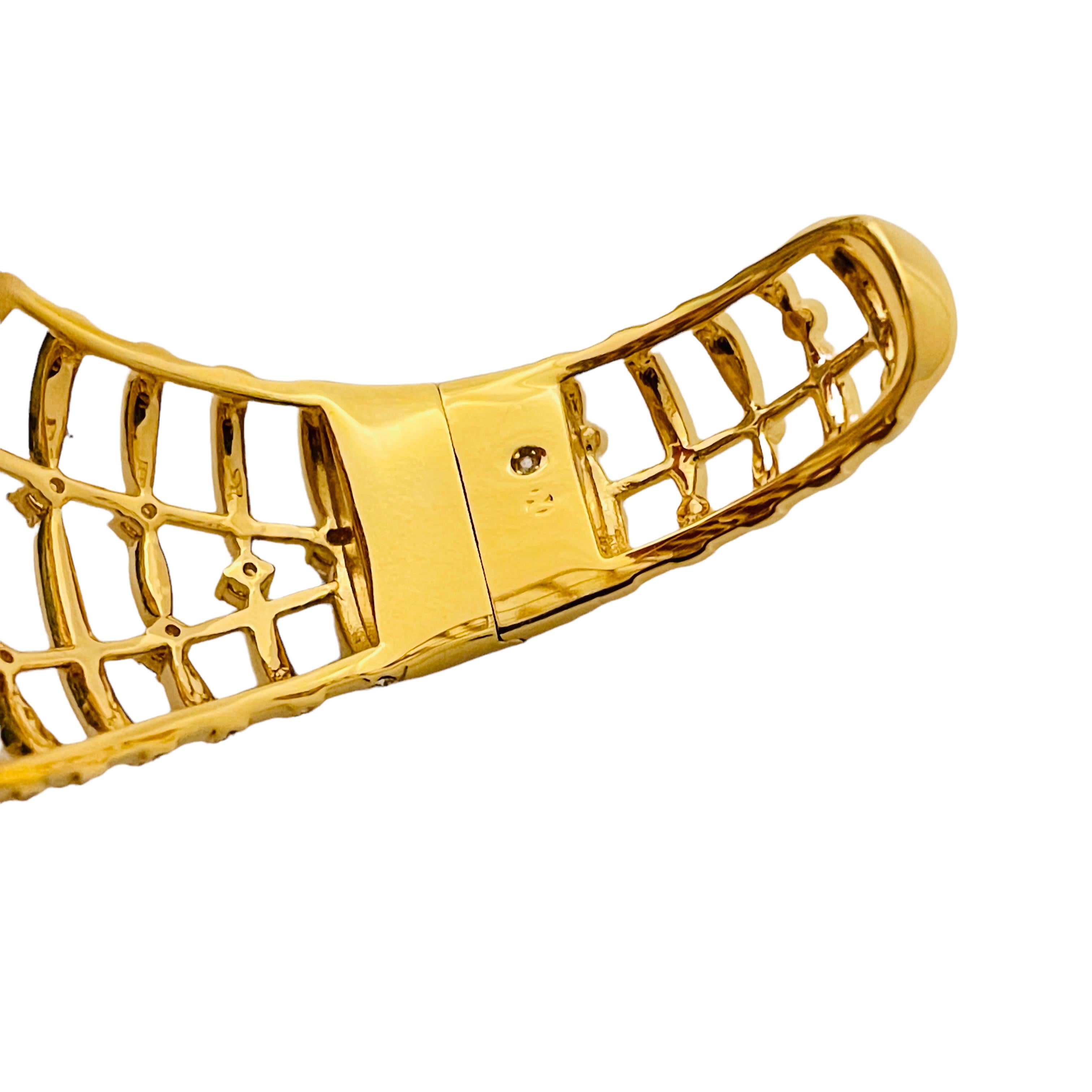 Vintage gold tone rhinestone wide domed designer cuff bracelet In Good Condition For Sale In Palos Hills, IL