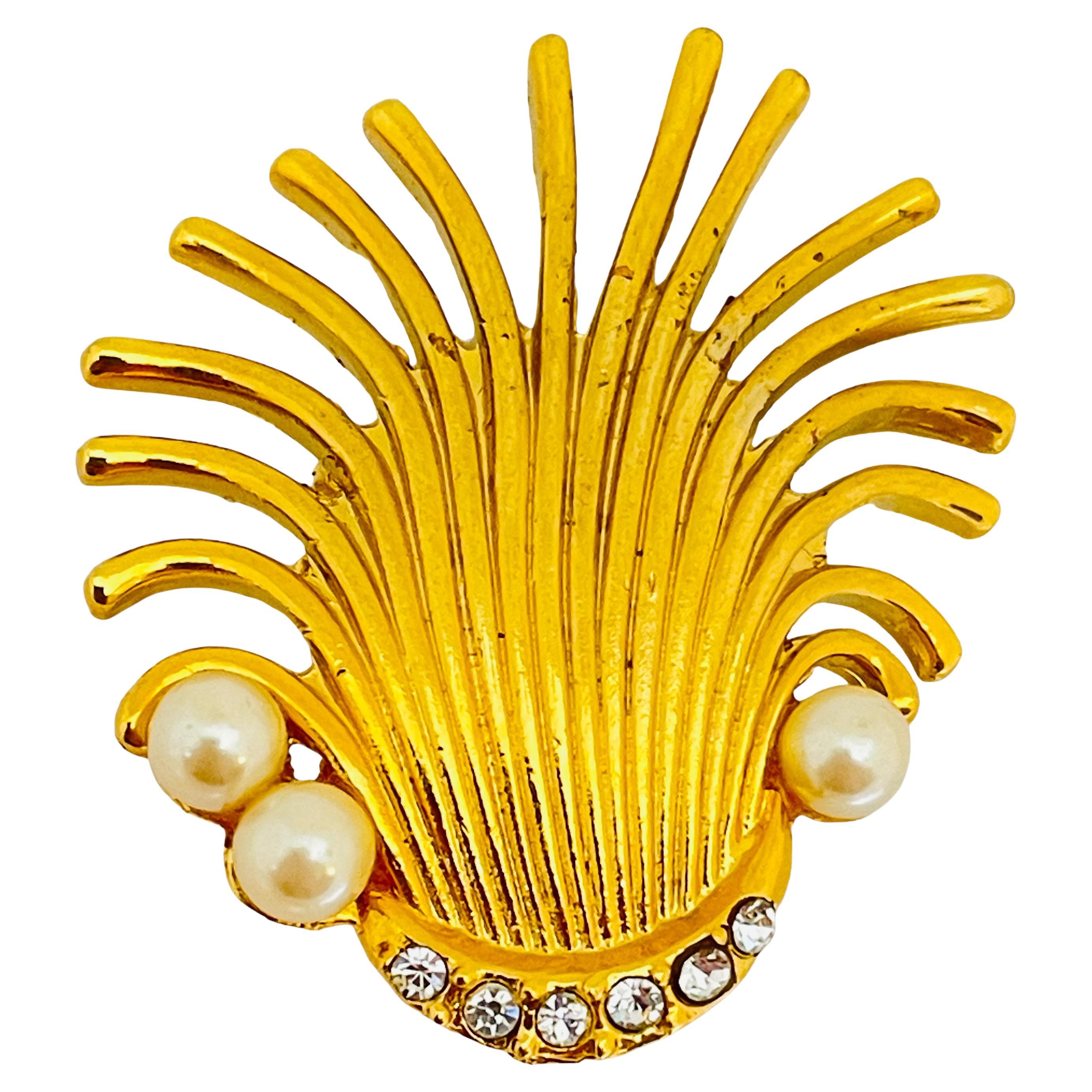 Broche de designer abstraite vintage en strass de couleur or