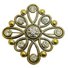 Vintage gold tone rhinestones designer brooch