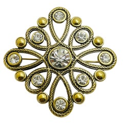 Retro gold tone rhinestones designer brooch