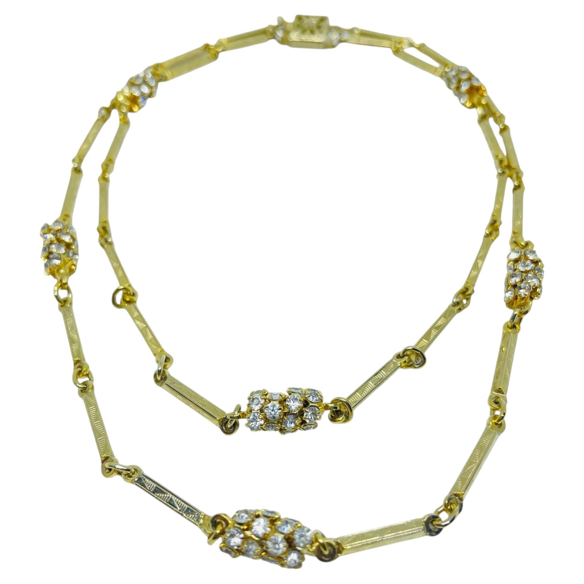 Collar gargantilla de diseño vintage con strass dorados y doble cadena