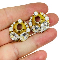 Vintage gold tone rhinestones designer clip on earrings