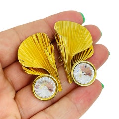 Vintage gold tone rhinestones designer clip on earrings