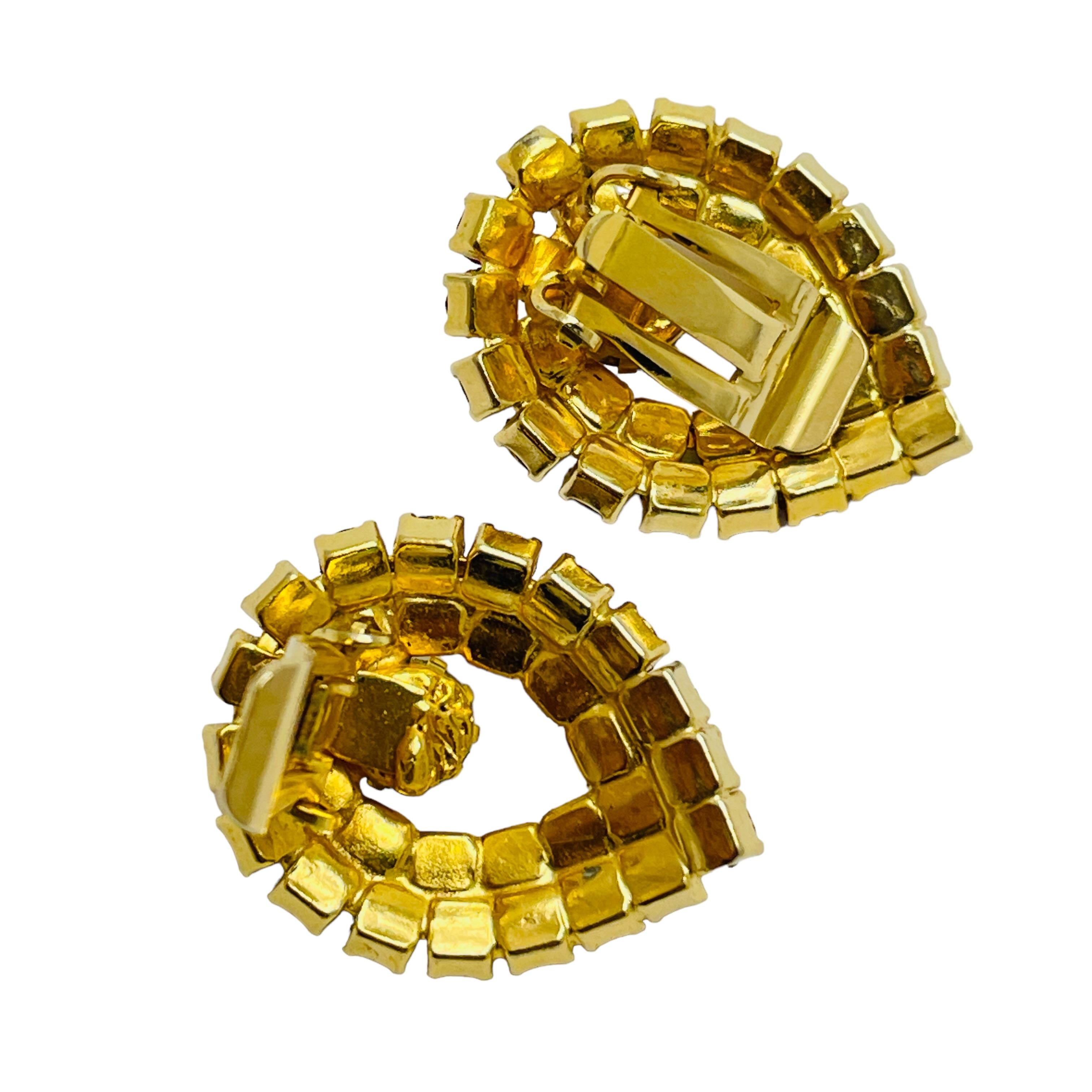Pendientes de clip de diseño vintage con brillantes en tono dorado en Bueno estado para la venta en Palos Hills, IL