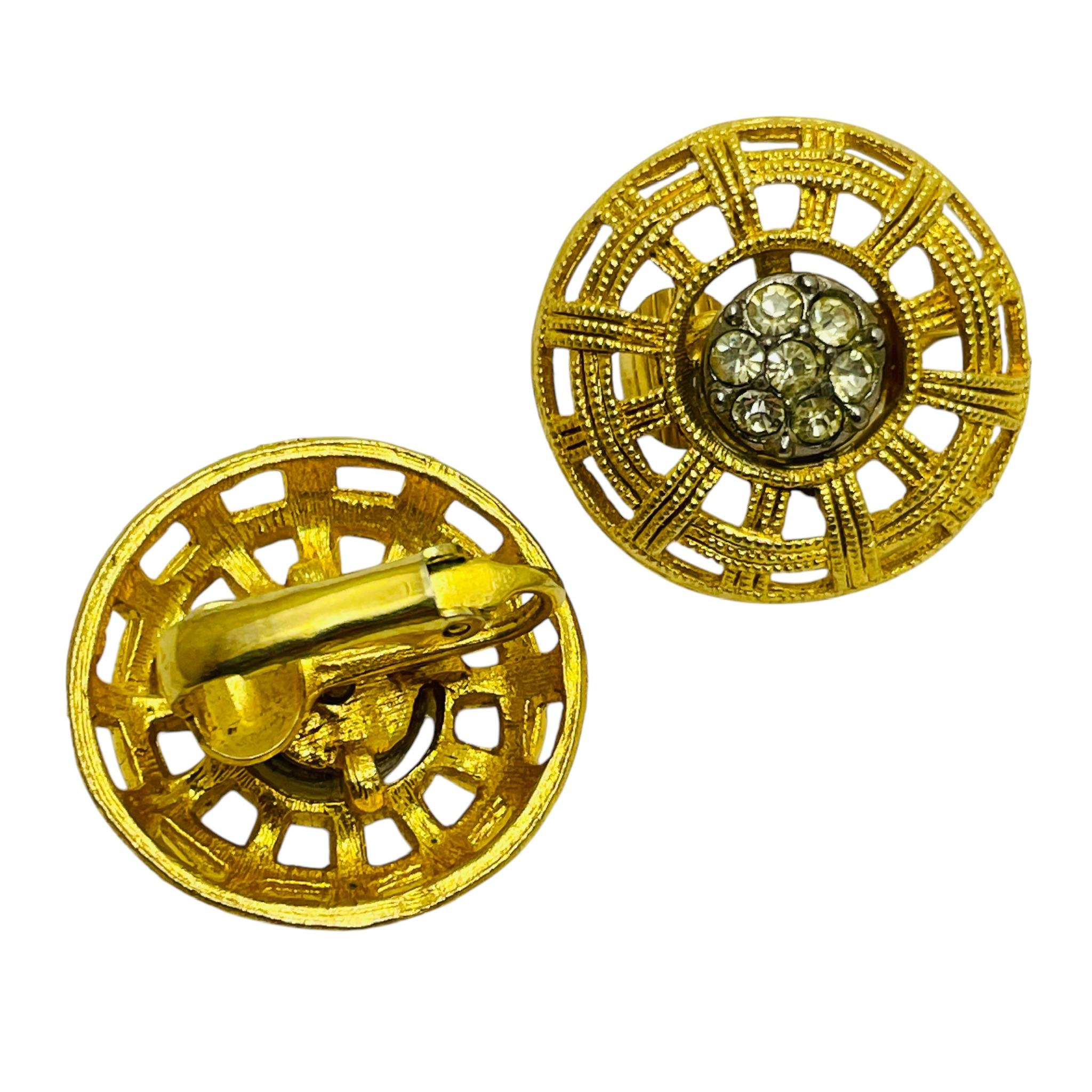 Pendientes de clip de diseño vintage con brillantes en tono dorado en Bueno estado para la venta en Palos Hills, IL