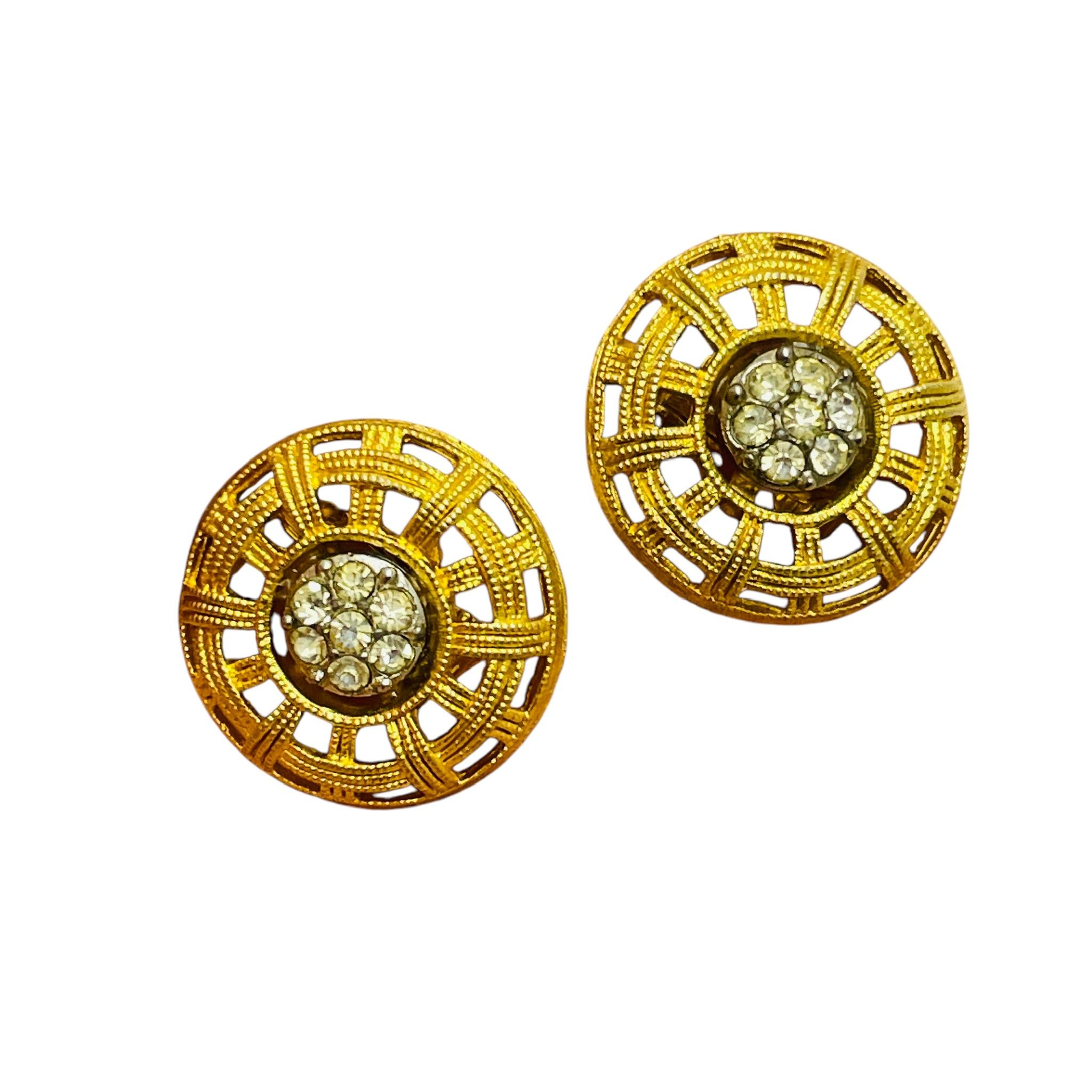 De las mujeres Pendientes de clip de diseño vintage con brillantes en tono dorado en venta