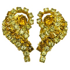 Vintage gold tone rhinestones designer clip on earrings