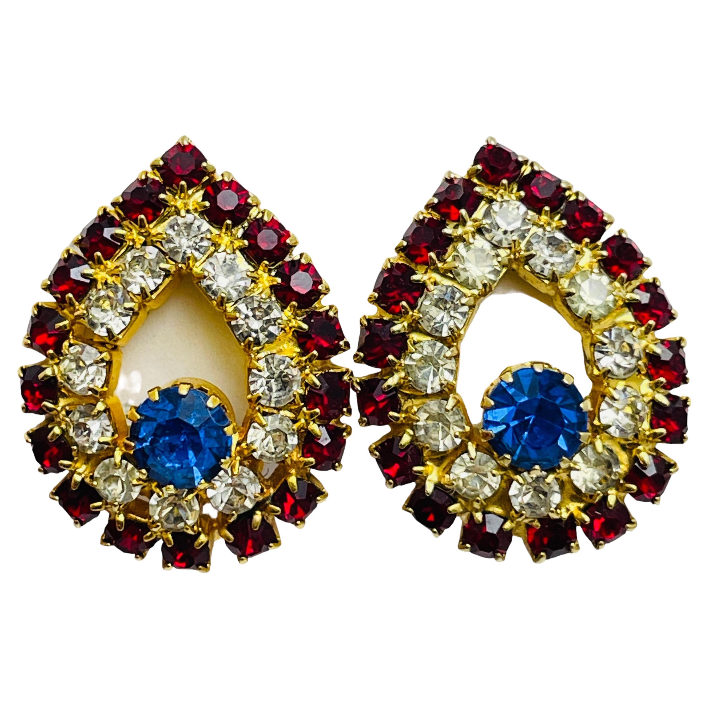 Vintage gold tone rhinestones designer clip on earrings