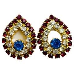 Boucles d'oreilles à clip vintage avec strass et ton or