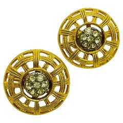 Vintage gold tone rhinestones designer clip on earrings