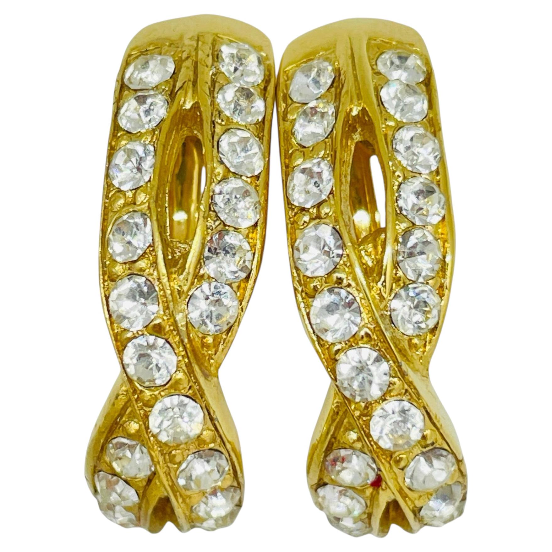 Vintage gold tone rhinestones designer clip on earrings