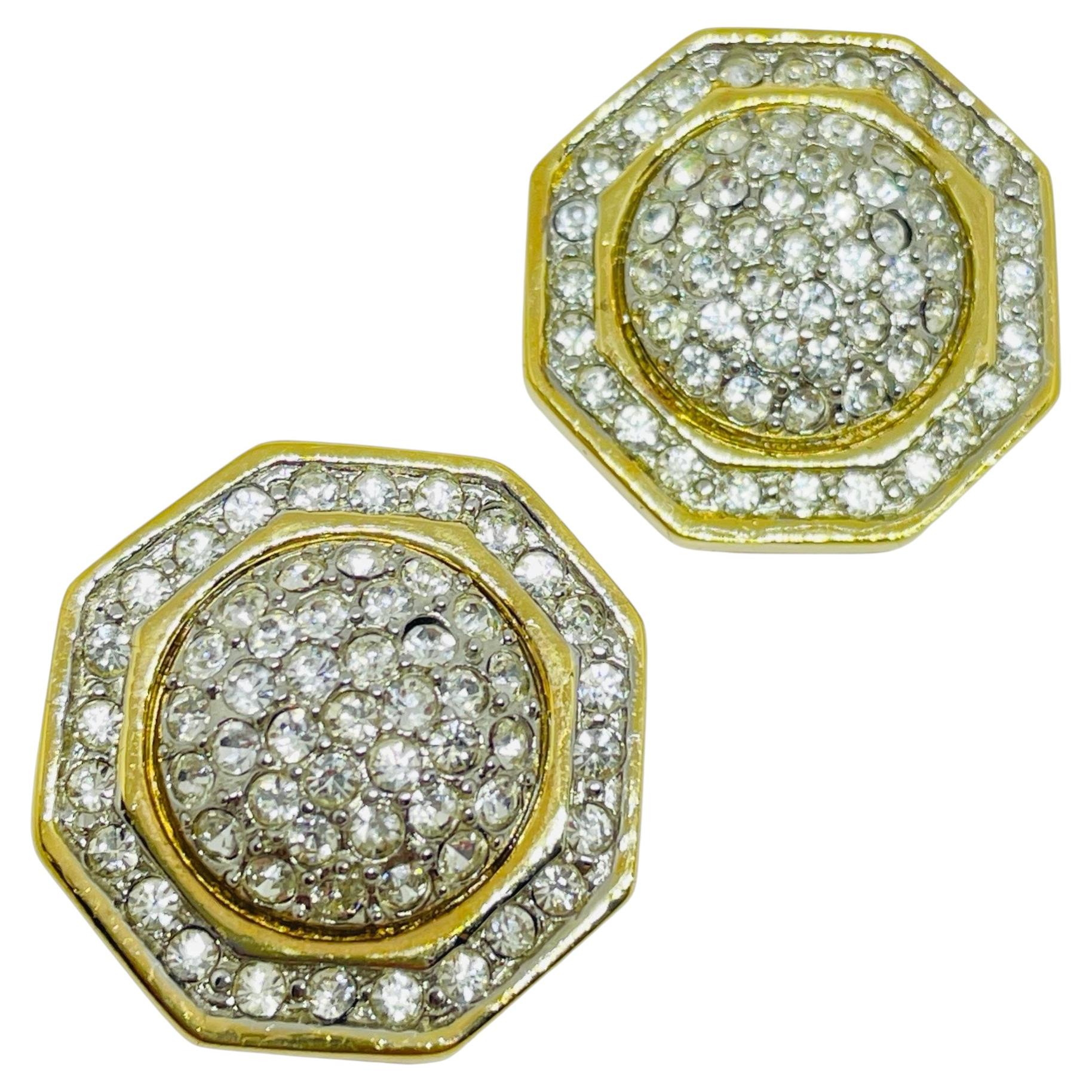 Orecchini a clip vintage con strass di design in tonalità oro