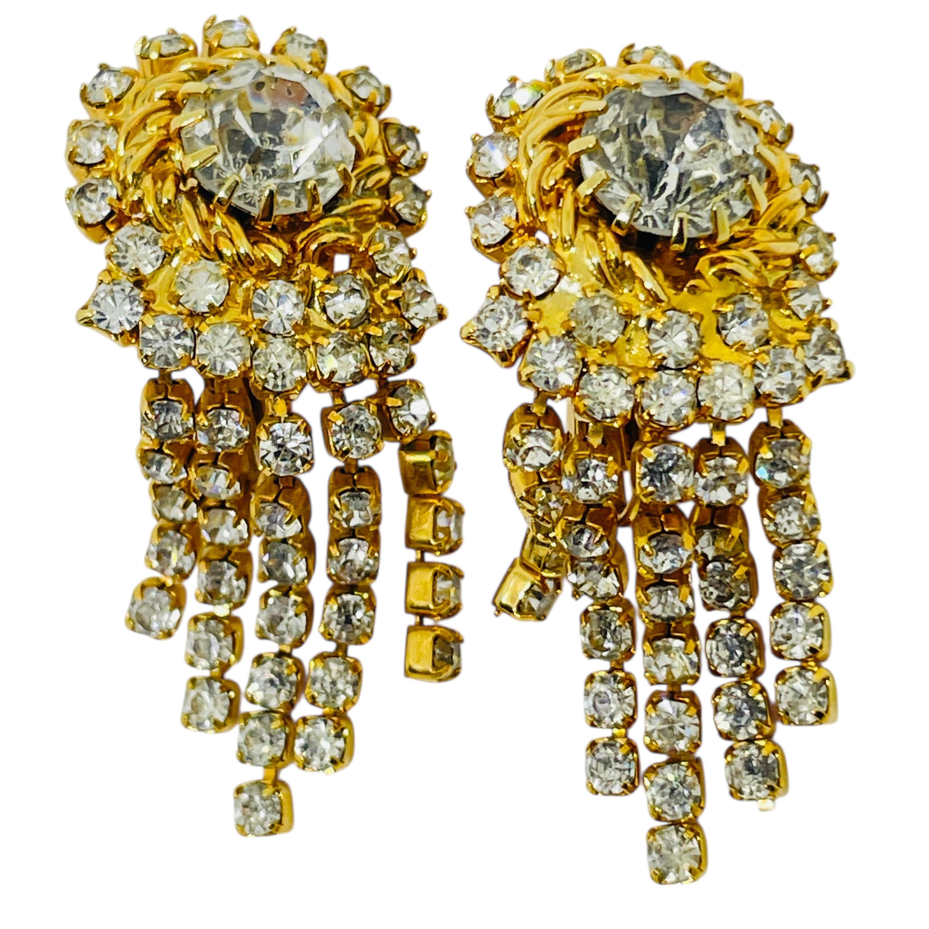 Orecchini a clip vintage con strass di design in tonalità oro