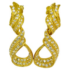 Vintage goldfarbene Strass-Steinchen Designer Ohrringe durchbohrt baumeln Ohrringe