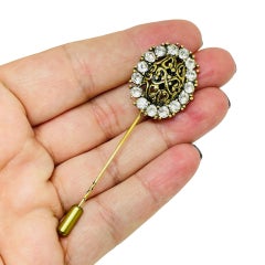 Spilla da bavero vintage in stile vintage con strass color oro