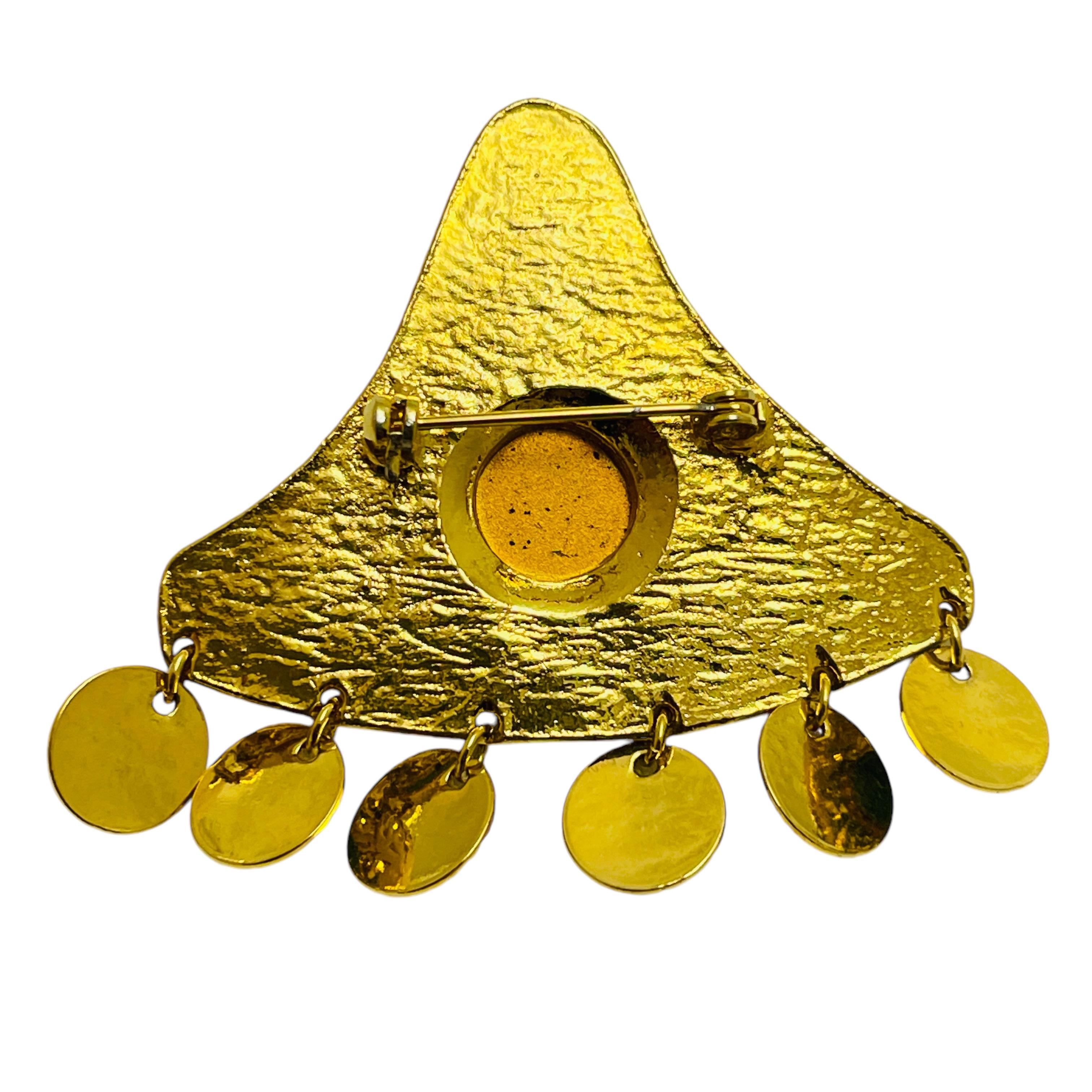 Etruskische Designer-Brosche in Goldtönen mit Strasssteinen, etruskisch, baumelnd im Zustand „Gut“ im Angebot in Palos Hills, IL
