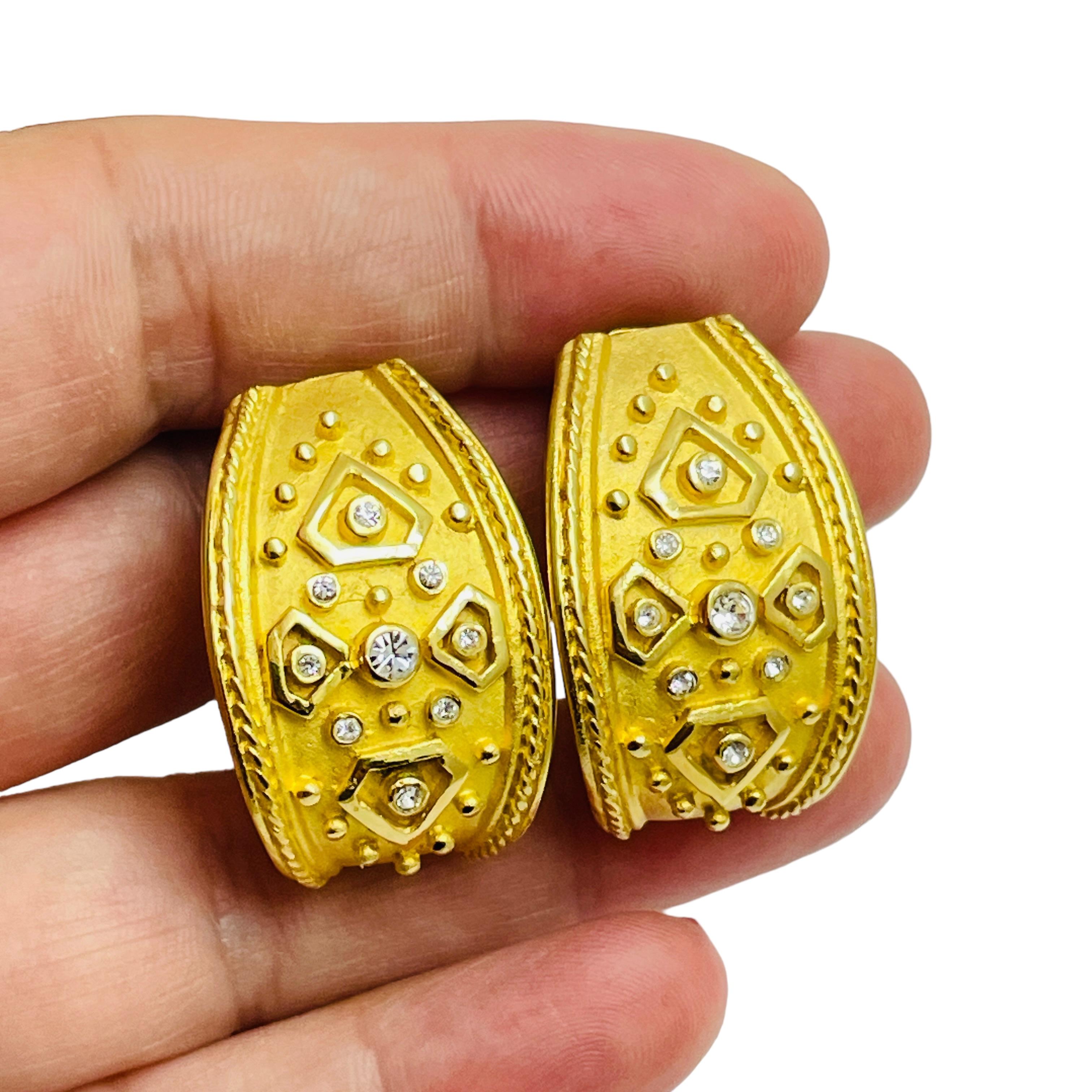 Women's Vintage gold tone rhinestones etruscan designer clip on earrings For Sale
