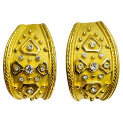 Boucles d'oreilles vintage à clip avec strass etruscan, ton or