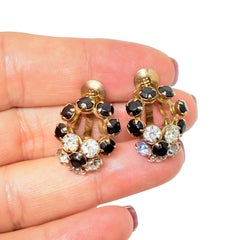 Vintage gold tone rhinestones flower designer small clip on earrings
