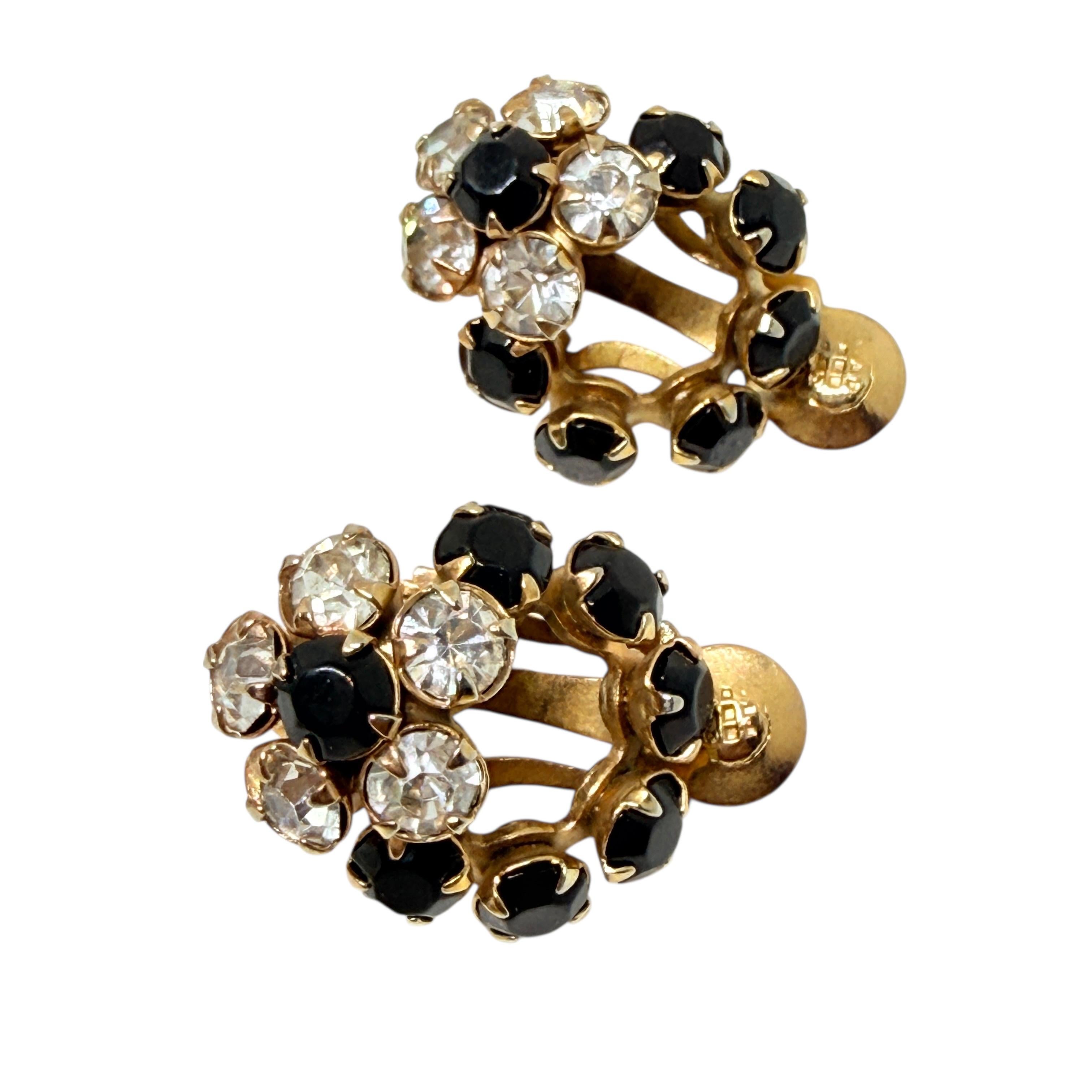 da uomo o donna Piccoli orecchini a clip d'epoca con strass a forma di fiore di design in vendita