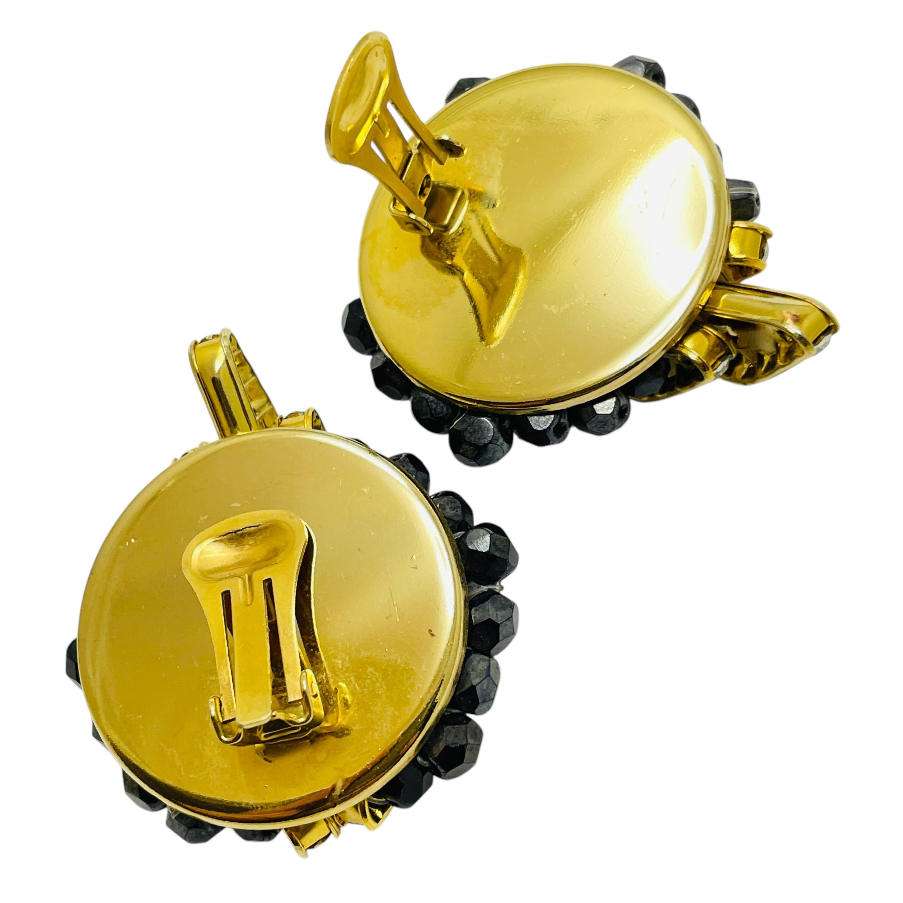 Pendientes de clip de diseño de pasarela con strass vintage en tono dorado en Bueno estado para la venta en Palos Hills, IL