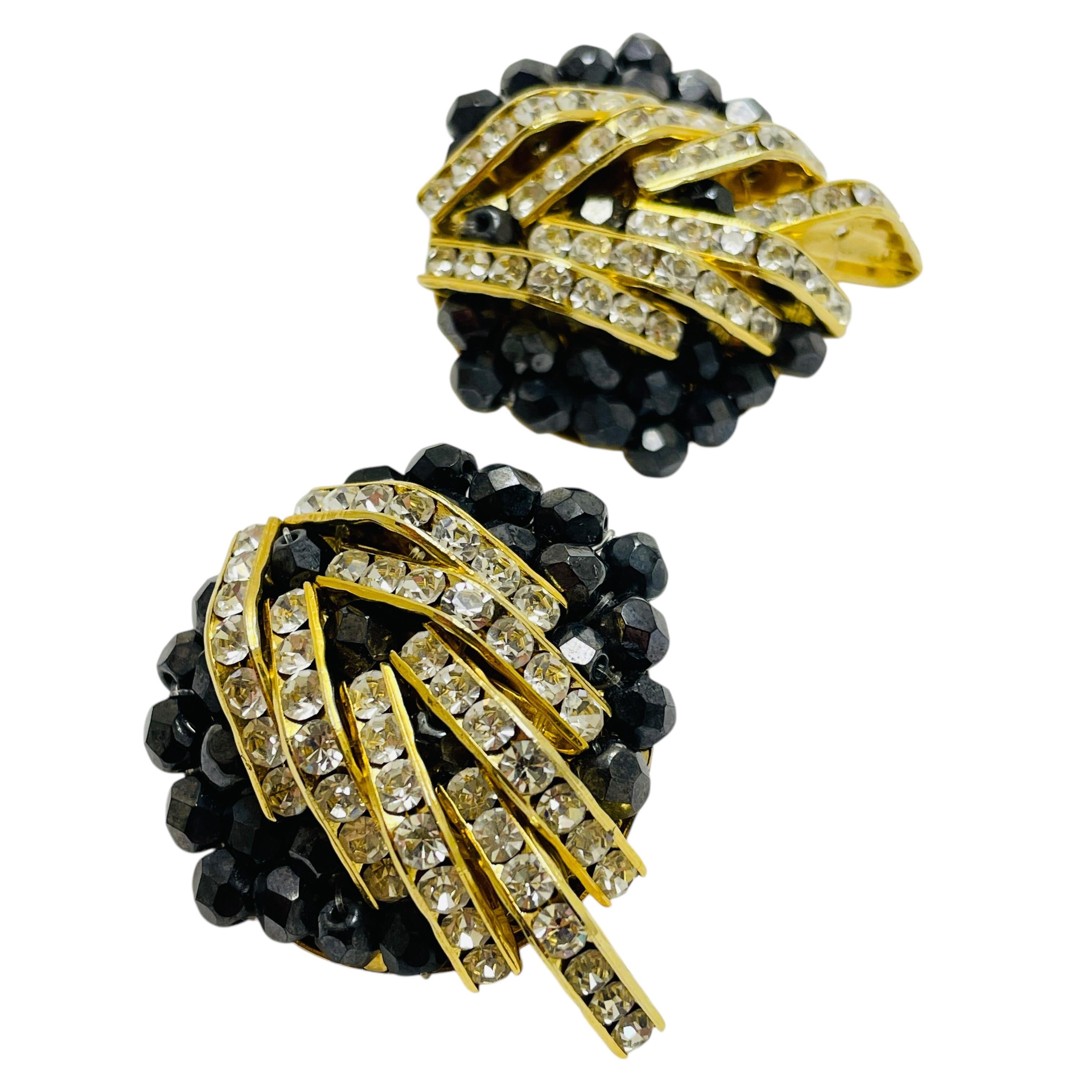 De las mujeres Pendientes de clip de diseño de pasarela con strass vintage en tono dorado en venta