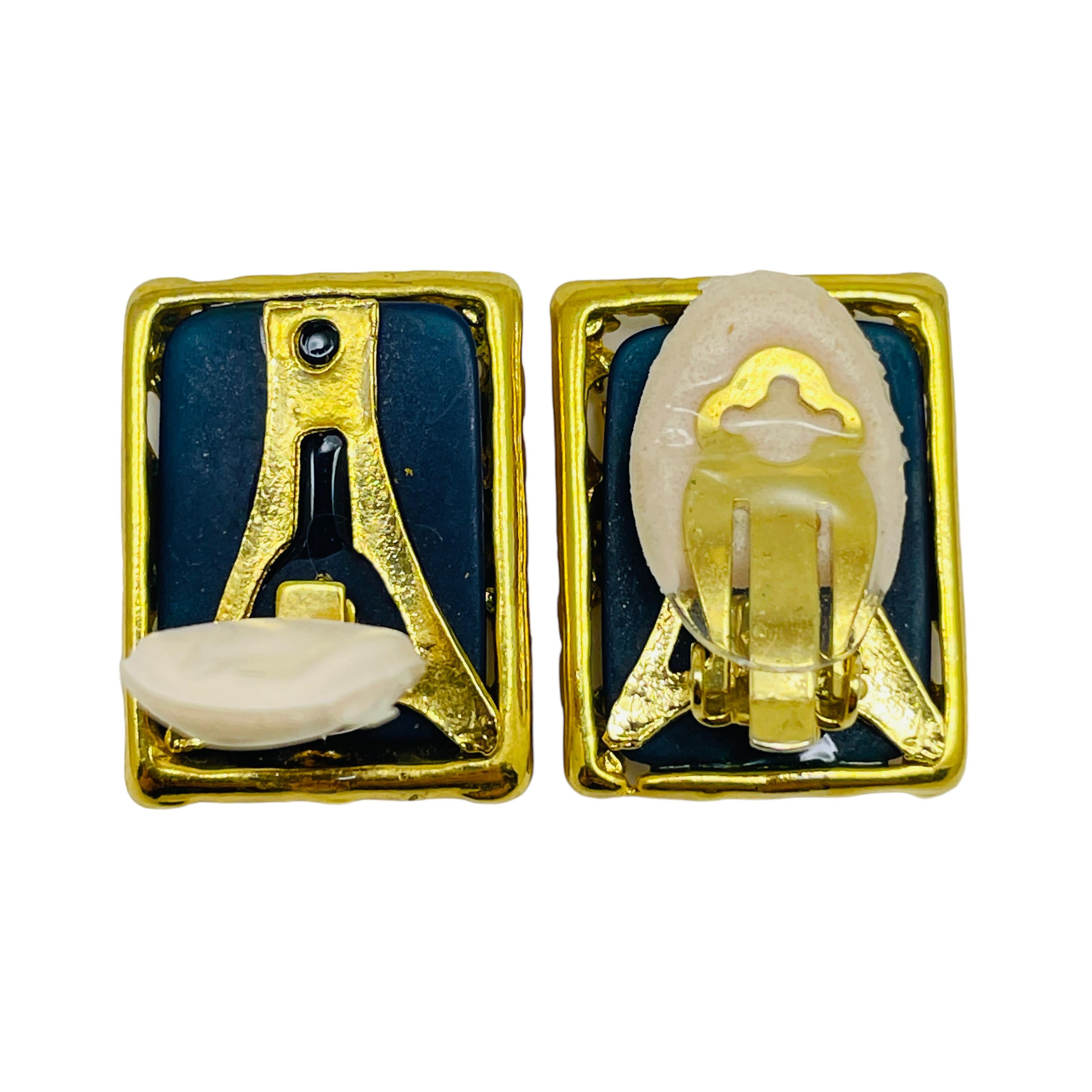 Orecchini a clip in vetro con strass in tonalità oro d'epoca In condizioni buone in vendita a Palos Hills, IL