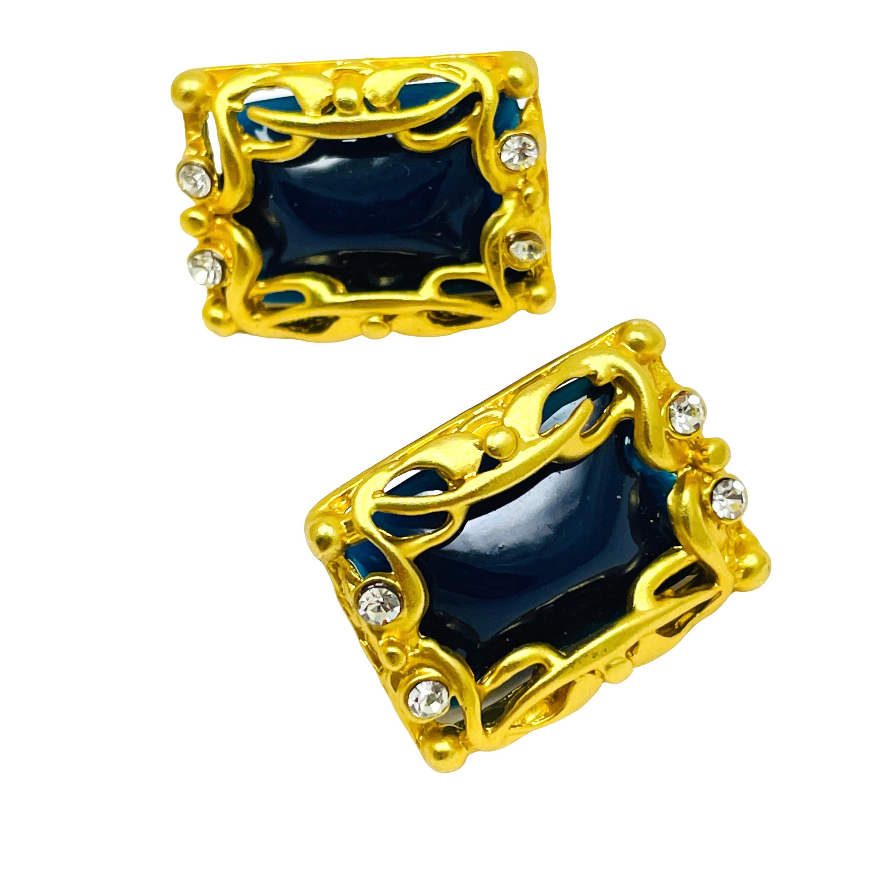 da uomo o donna Orecchini a clip in vetro con strass in tonalità oro d'epoca in vendita