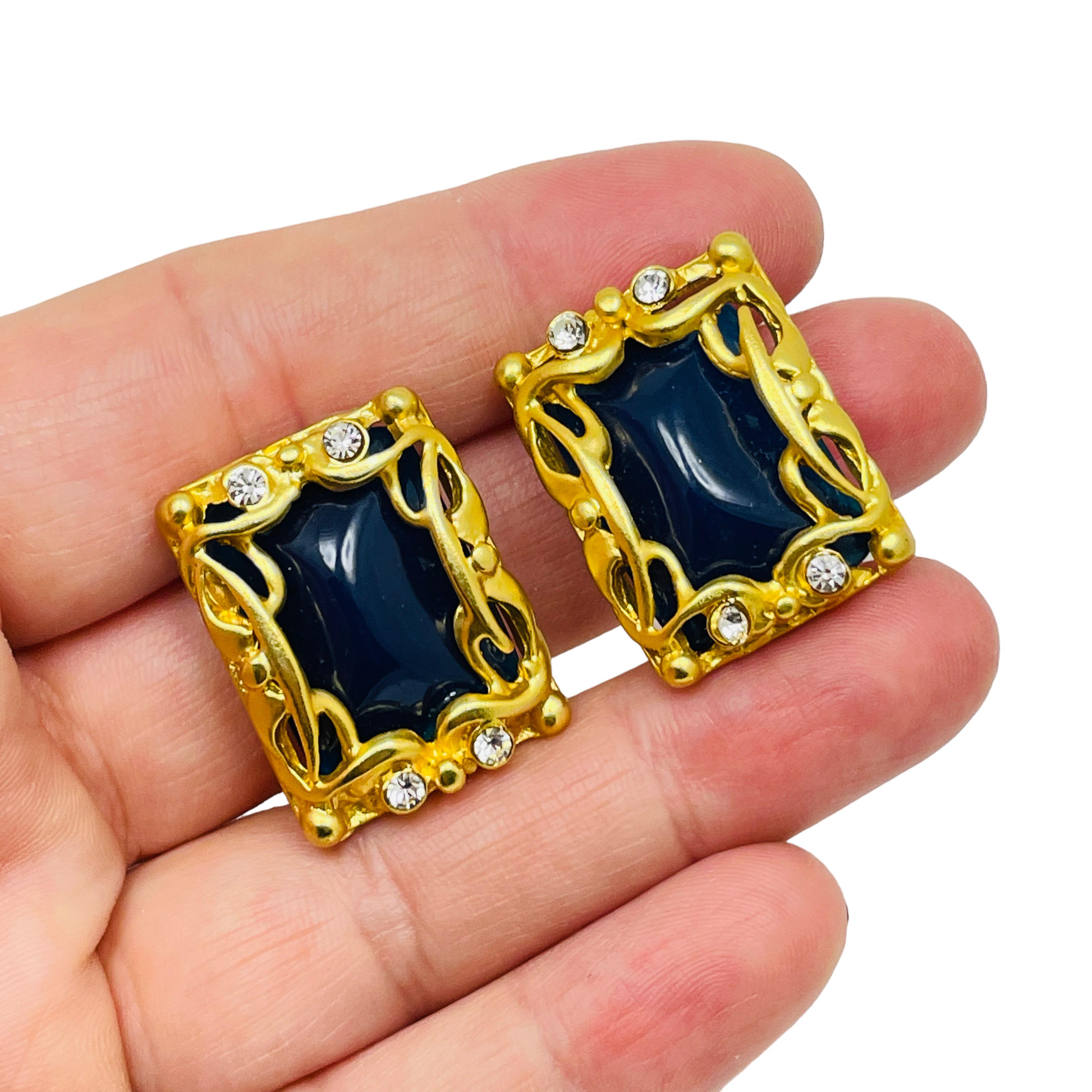 Orecchini a clip in vetro con strass in tonalità oro d'epoca in vendita 1