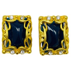 Orecchini a clip in vetro con strass in tonalità oro d'epoca