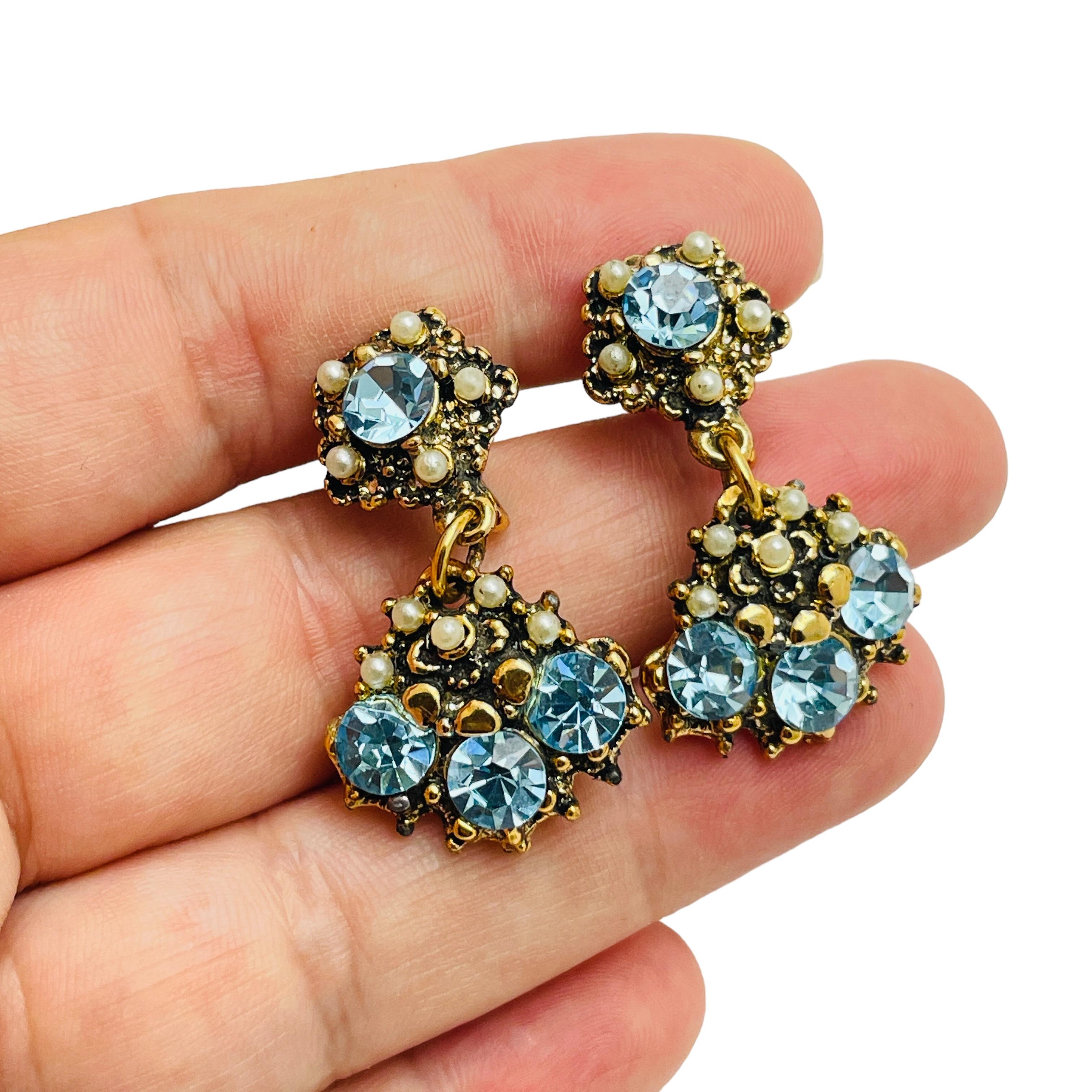 De las mujeres Pendientes vintage dorados con perlas de strass de diseño con cierre de rosca en venta