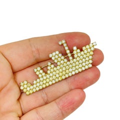 Vintage gold tone rhinestones ship boat designer brooch