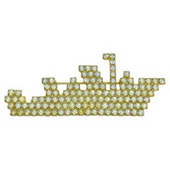 Vintage gold tone rhinestones ship boat designer brooch Vintage gold tone rhinestones ship boat designer brooch